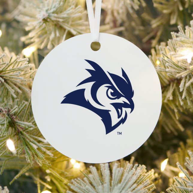 Rice University Owl Logo Metal Ornament (Insitu)