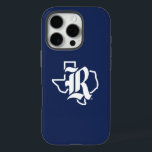 Rice University Texas Emblem iPhone 16 Pro Case<br><div class="desc">This design features the iconic "R" symbol of Rice University, rendered in a classic serif style and navy blue color. The letter is superimposed over a bold outline of the state of Texas, emphasizing the university’s location and deep connection to the region. The design effectively merges school pride with state...</div>