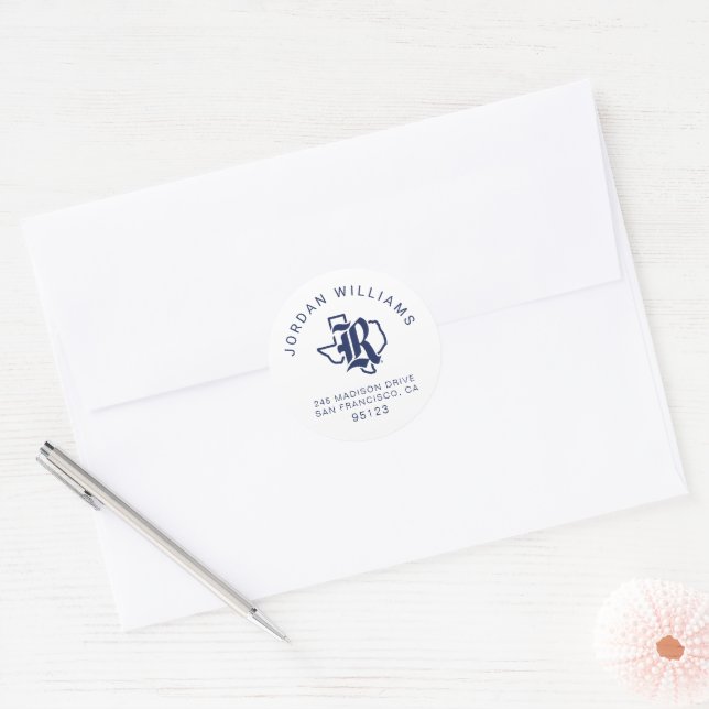 Rice University Texas Emblem Classic Round Sticker (Envelope)