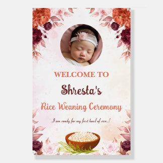 Rice Weaning Ceremony Welcome Sign, Rice Feeding Foam Board