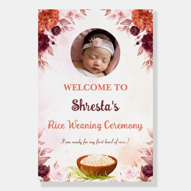 Rice Weaning Ceremony Welcome Sign, Rice Feeding Foam Board (Front)