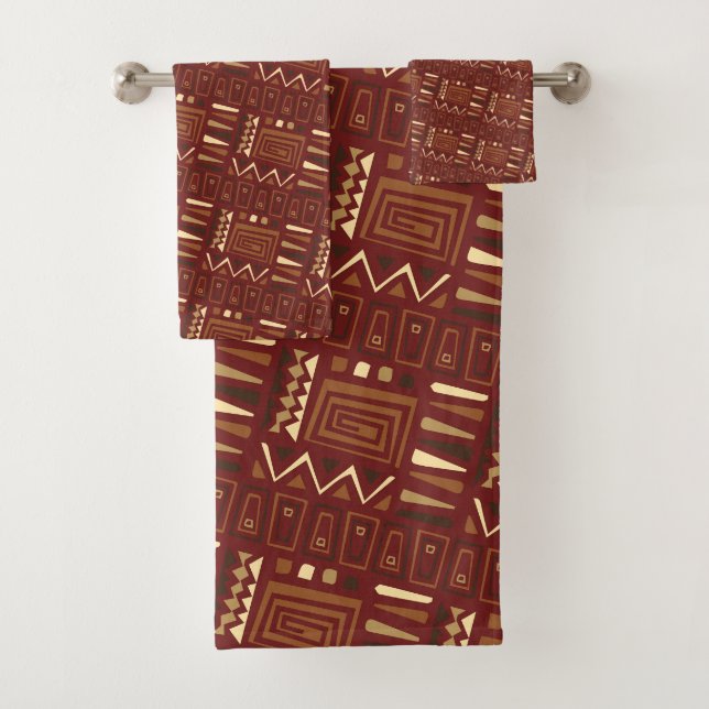 Rich African Tribal Geometric Pattern Design Bath Towel Set (Insitu)