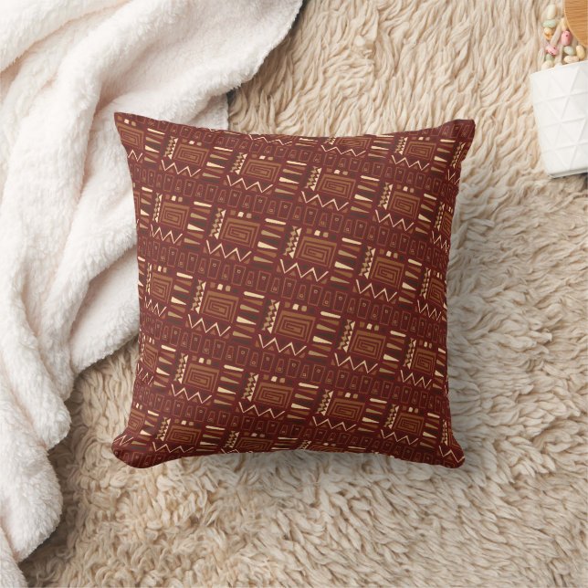 Rich African Tribal Geometric Pattern Design Throw Pillow (Blanket)