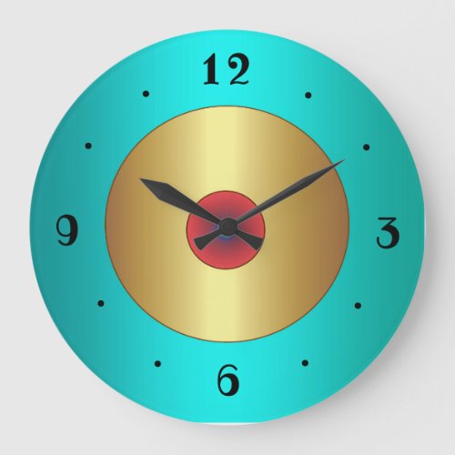 Rich aqua with Gold Centre Plain Kitchen Clocks