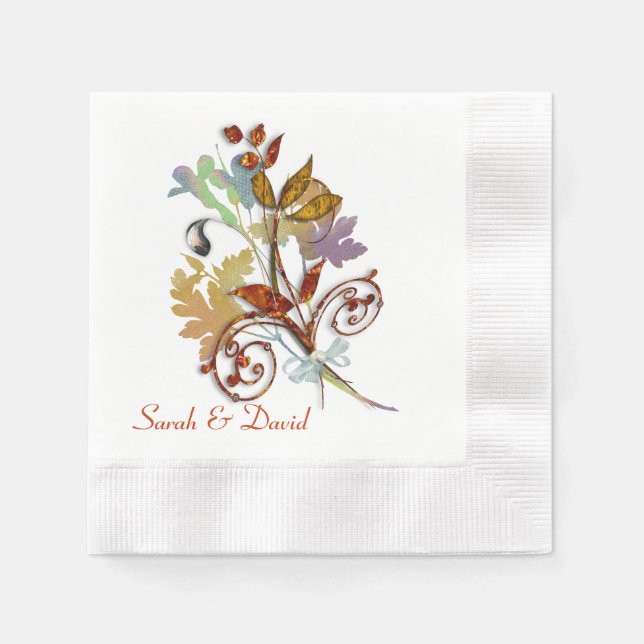 Rich Autumn Colors Floral Bouquet Paper Napkins (Front)