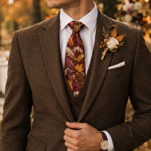 Rich Autumn Floral Deep Burgundy Neck Tie