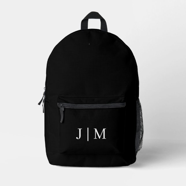 Rich Black Customizable Monogram Luxurious Modern Printed Backpack (Front)