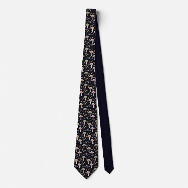 Rich Black Fungi Botanical | Formal Wedding Groom Neck Tie (Front)