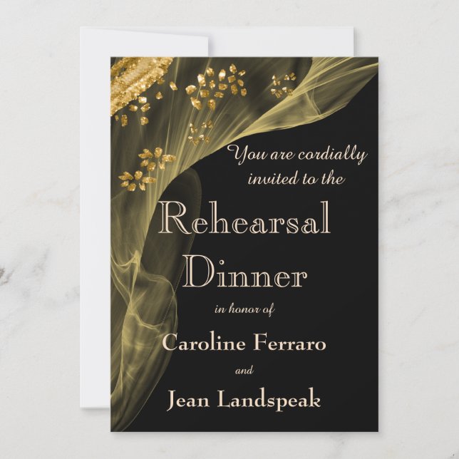 Rich Black & Gold Dinner Rehearsal    Invitation (Front)