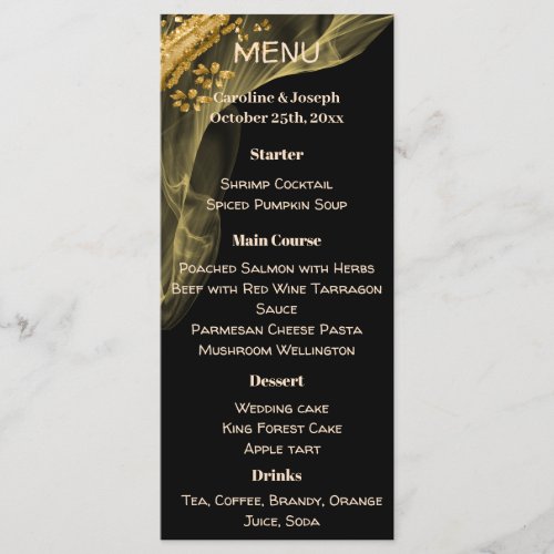 Rich Black  Gold Glitter  Gold Veil Wedding Menu