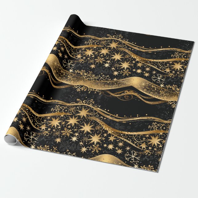 Rich Black & Gold Holiday Wrapping Paper (Unrolled)