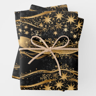 Rich Black & Gold Holiday Wrapping Paper Sheets