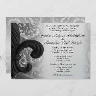 RICH BLACK "iron fleur de lis" Wedding Invitation
