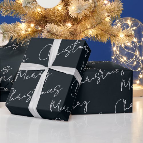 Rich Black Merry Christmas  Wrapping Paper