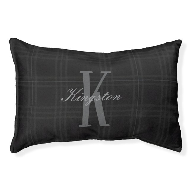 Rich Black Tones Scottish Tartan Plaid Pattern  Pet Bed (Front)