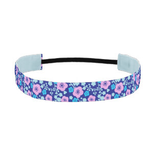 Rich blue and pink floral pattern Japanese Plum Athletic Headband