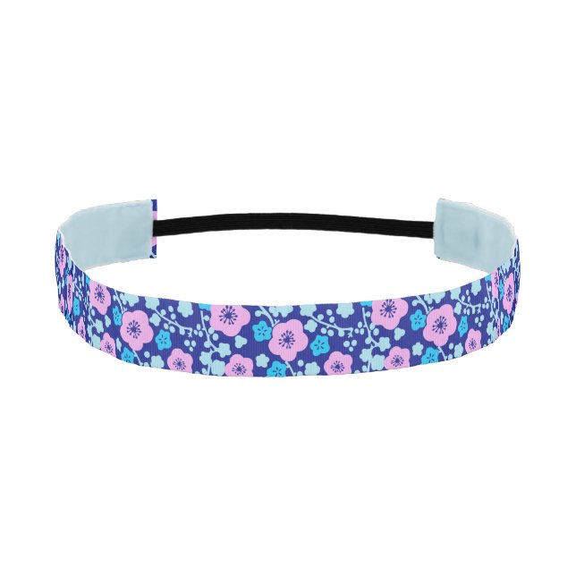 Rich blue and pink floral pattern Japanese Plum Athletic Headband (Front)