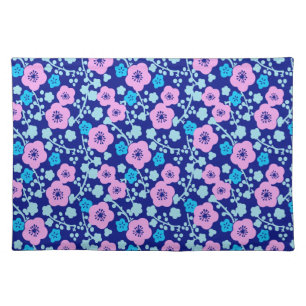 Rich blue and pink floral pattern Japanese Plum Cloth Placemat