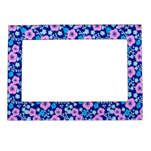 Rich blue and pink floral pattern Japanese Plum Magnetic Frame