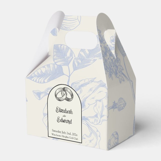 Rich Blue French Floral Toile Floral  Favor Boxes (Front Side)