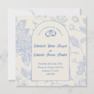 Rich Blue French Floral Toile Floral Invitation