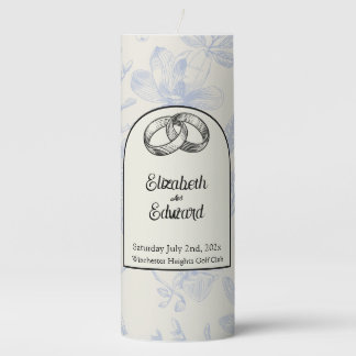 Rich Blue French Floral Toile Floral Pillar Candle