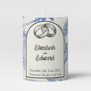 Rich Blue French Floral Toile Floral Pillar Candle