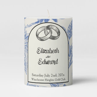Rich Blue French Floral Toile Floral Pillar Candle