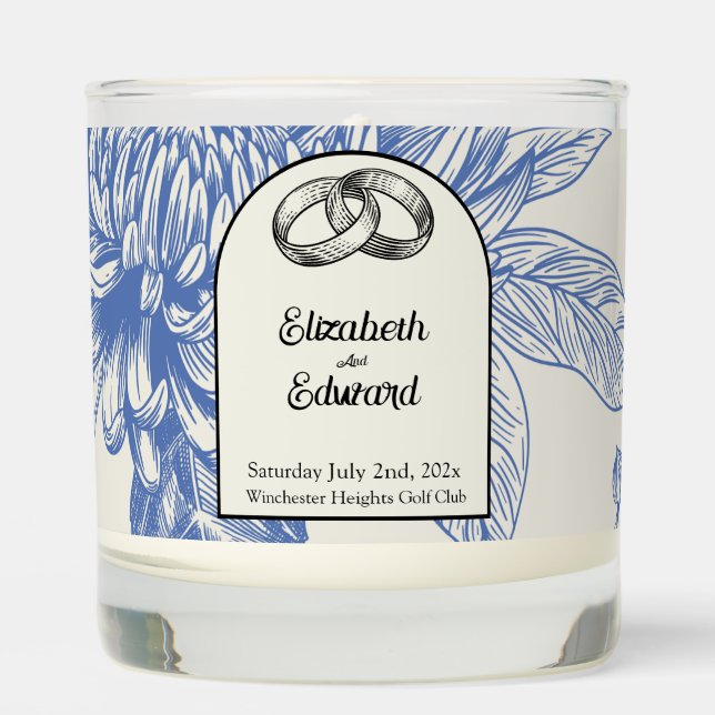 Rich Blue French Floral Toile Floral  Scented Candle (Front)