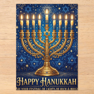 Rich Blue & Gold Jeweled Hanukkah Acrylic Invitations