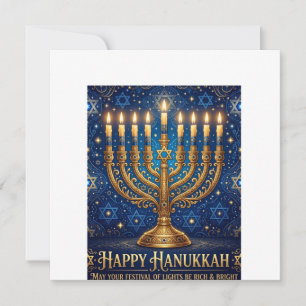 Rich Blue & Gold Jeweled Hanukkah Invitation
