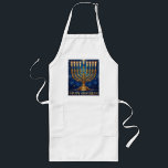 Rich Blue & Gold Jeweled Hanukkah  Long Apron<br><div class="desc">Celebrate the Festival of Lights in opulence with this beautifully designed rich blue and gold Hanukkah menorah holiday postcard! This flat postcard features a stunning, detailed illustration of an ornate, antique-style gold Hanukkah menorah, lavishly adorned with vibrant multi-colored gems and delicate enamel work. The menorah is fully lit with nine...</div>