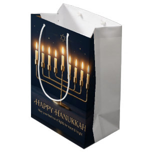 Rich Blue & Gold Jeweled Hanukkah  Medium Gift Bag
