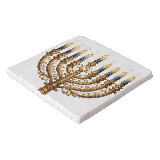 Rich Blue & Gold Jeweled Hanukkah Trivet