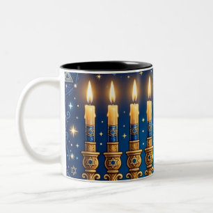 Rich Blue & Gold Jeweled Hanukkah Two-Tone Coffee Mug