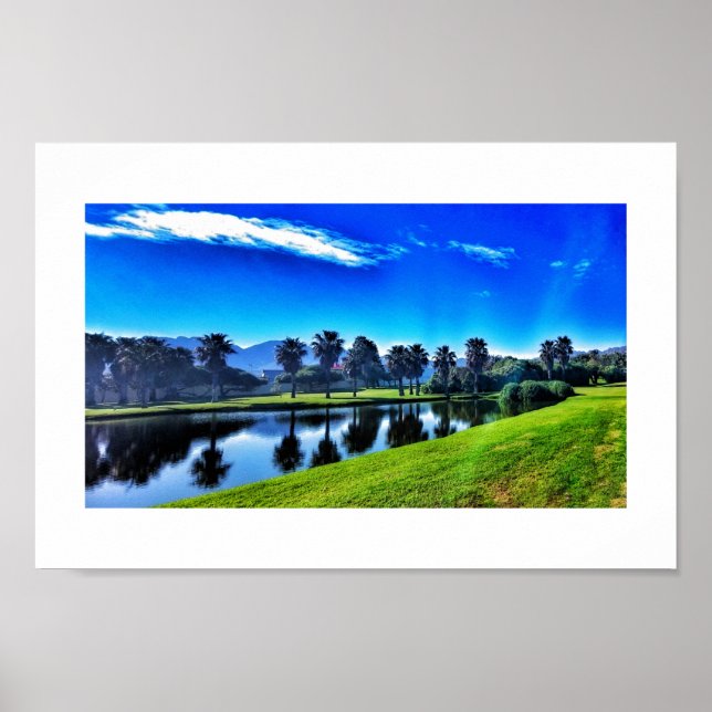 Rich Blue Green Landscape Palms Lake Golf Poster (Front)