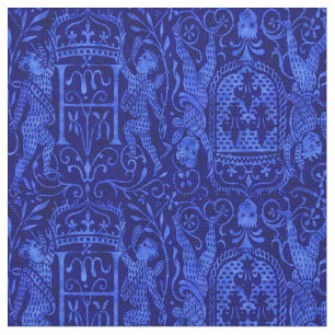Rich Blue Medieval Tapestry with Cherubs Fabric