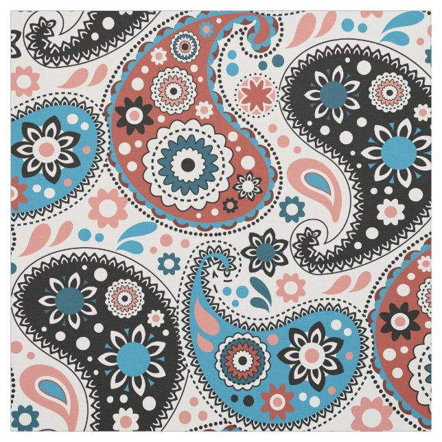 Rich Blue Persian Paisley Bohemian Elegance Fabric (Swatch)