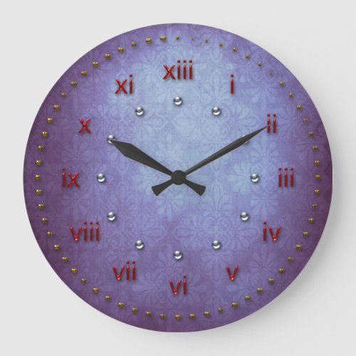 Rich Blue Purple Grunge Numbered Large Clock