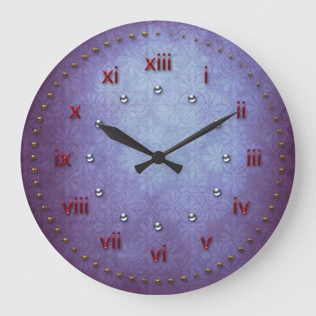 Rich Blue Purple Grunge Numbered Large Clock (Front)