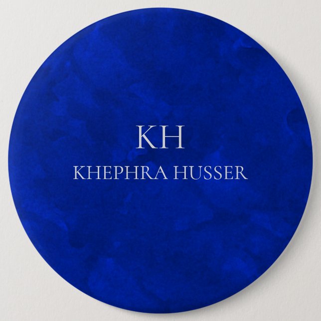 Rich Blue Watercolor Monogram Button (Front)