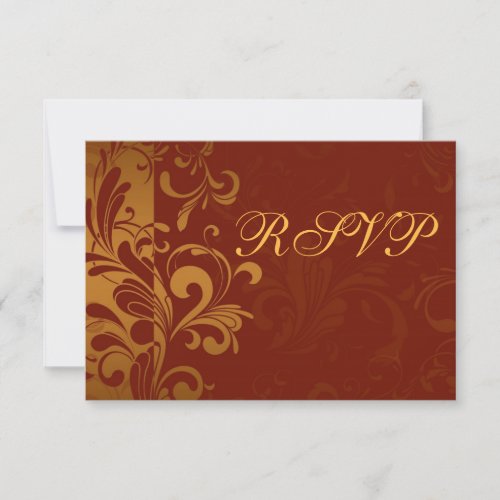 Rich Brick Red and Gold Reverse Swirl RSVP Personalized Announcement