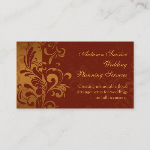 Rich Brick Red, Gold Reverse Swirl Business Cards