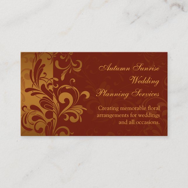 Rich Brick Red, Gold Reverse Swirl Business Cards (Front)
