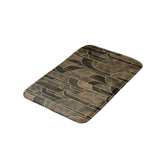 Rich Brown and Gold Art Deco Pattern Bath Mat (Angled)