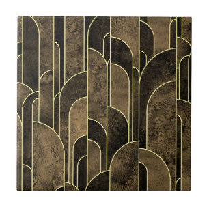 Rich Brown and Gold Art Deco Pattern Ceramic Tile