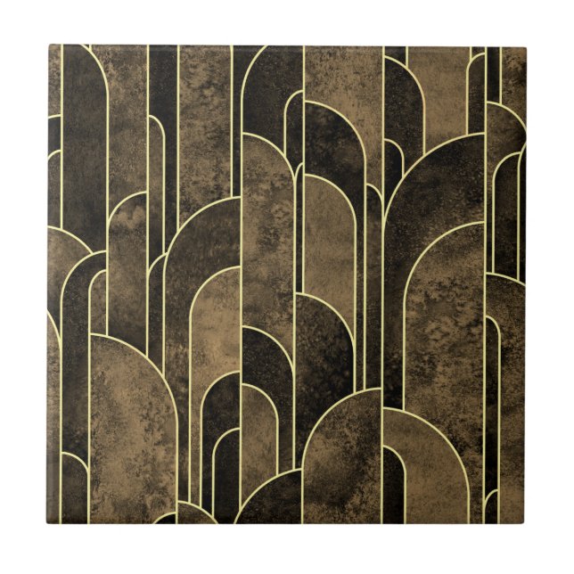 Rich Brown and Gold Art Deco Pattern Ceramic Tile (Front)