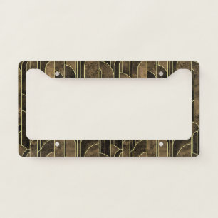 Rich Brown and Gold Art Deco Pattern License Plate Frame