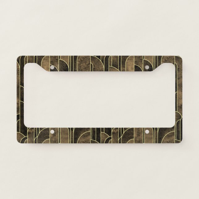 Rich Brown and Gold Art Deco Pattern License Plate Frame (Front)