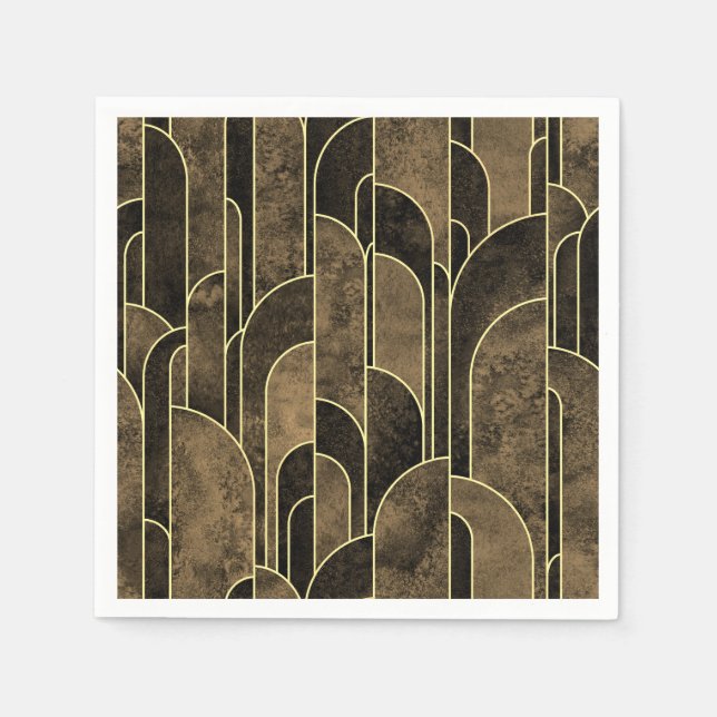 Rich Brown and Gold Art Deco Pattern Napkins (Front)
